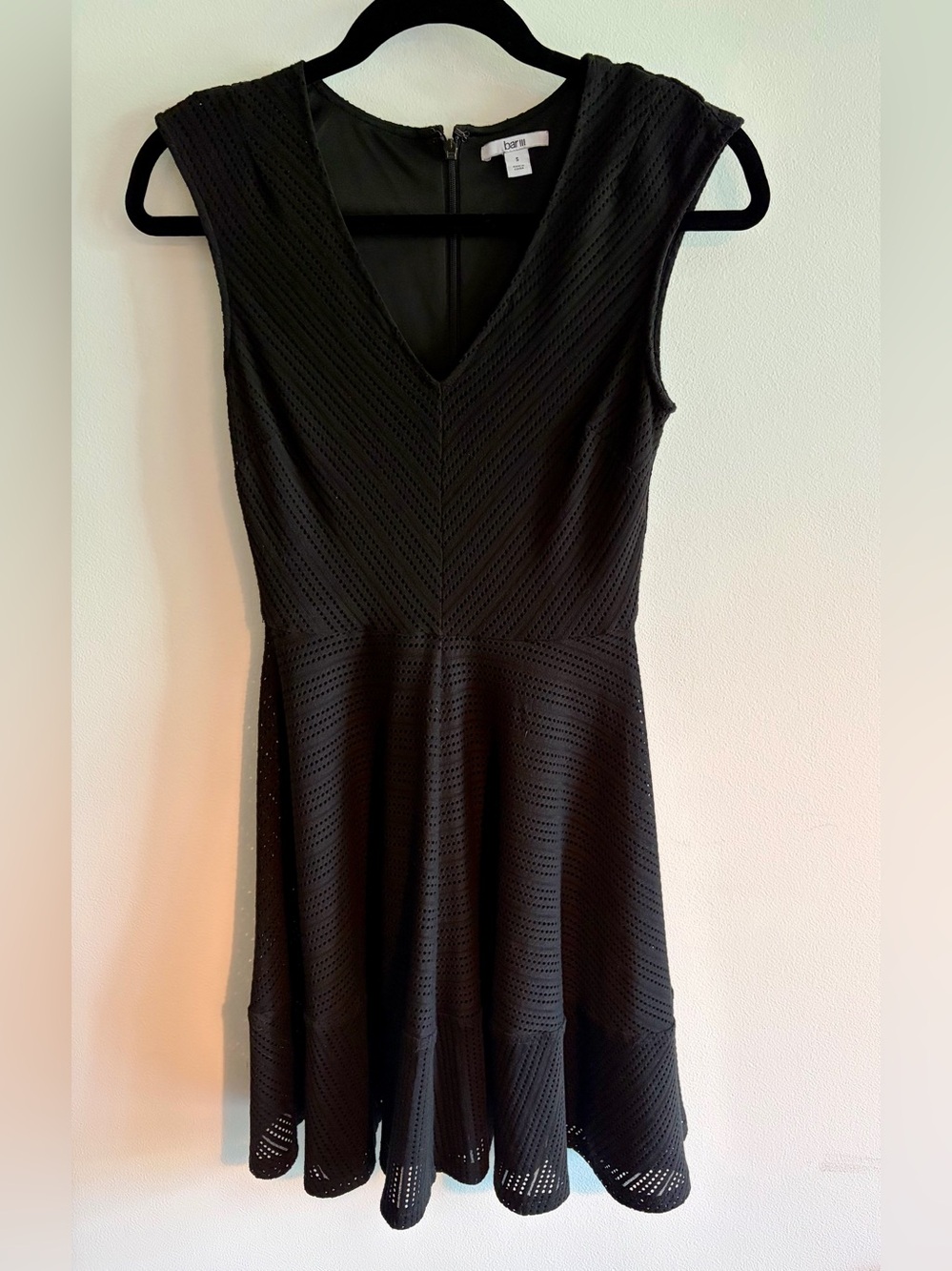 Black Eyelet V-Neck Fit & Flare Dress
